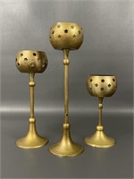 Three Brass Tea Light Candlestick Holders