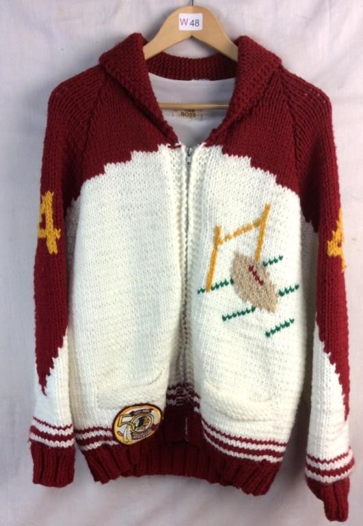 Vintage 1986 Hand Crocheted Redskin Sweater