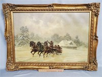 Georges Csapo Winter Horse Drawn Sled Oil Painting