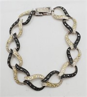 (N) Silvertone Black and White Crystal Bracelet