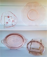 4 PIECES VINTAGE PINK DEPRESSION GLASS DISHES