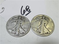 1936 + 1944 WALKING LIBERTY 50-CENT PIECES -