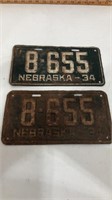 Pair of 1934 Nebraska license plates