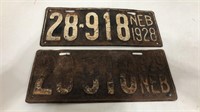 1928 and 1929 matching Nebraska license plates