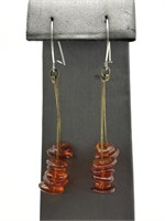 Antique Sterling Silver Genuine Amber Earrings