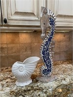 Tall Driftwood Style Nautical Mosaic Seahorse and