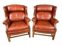 2 SHERRILL FURNITURE LEATHER WINGBACK CHAIRS