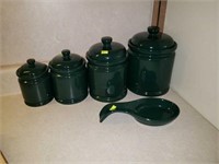 Hunter green canister set with spoon rest