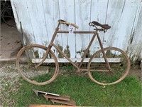 Vintage Bike, Leather Seat, Wood Handle Bars