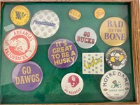 College Teams Button Pins Framed