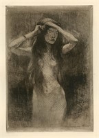 Albert Besnard original etching "Etude"