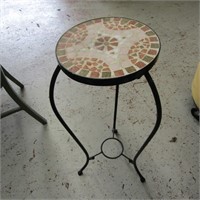 Mosaic side table. Wrought iron base.
