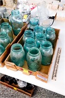 Flat of 10 Blue Fruit Jars Consisting of: