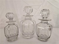 Heavy set of 3 Thick Glass Decanters AS IS