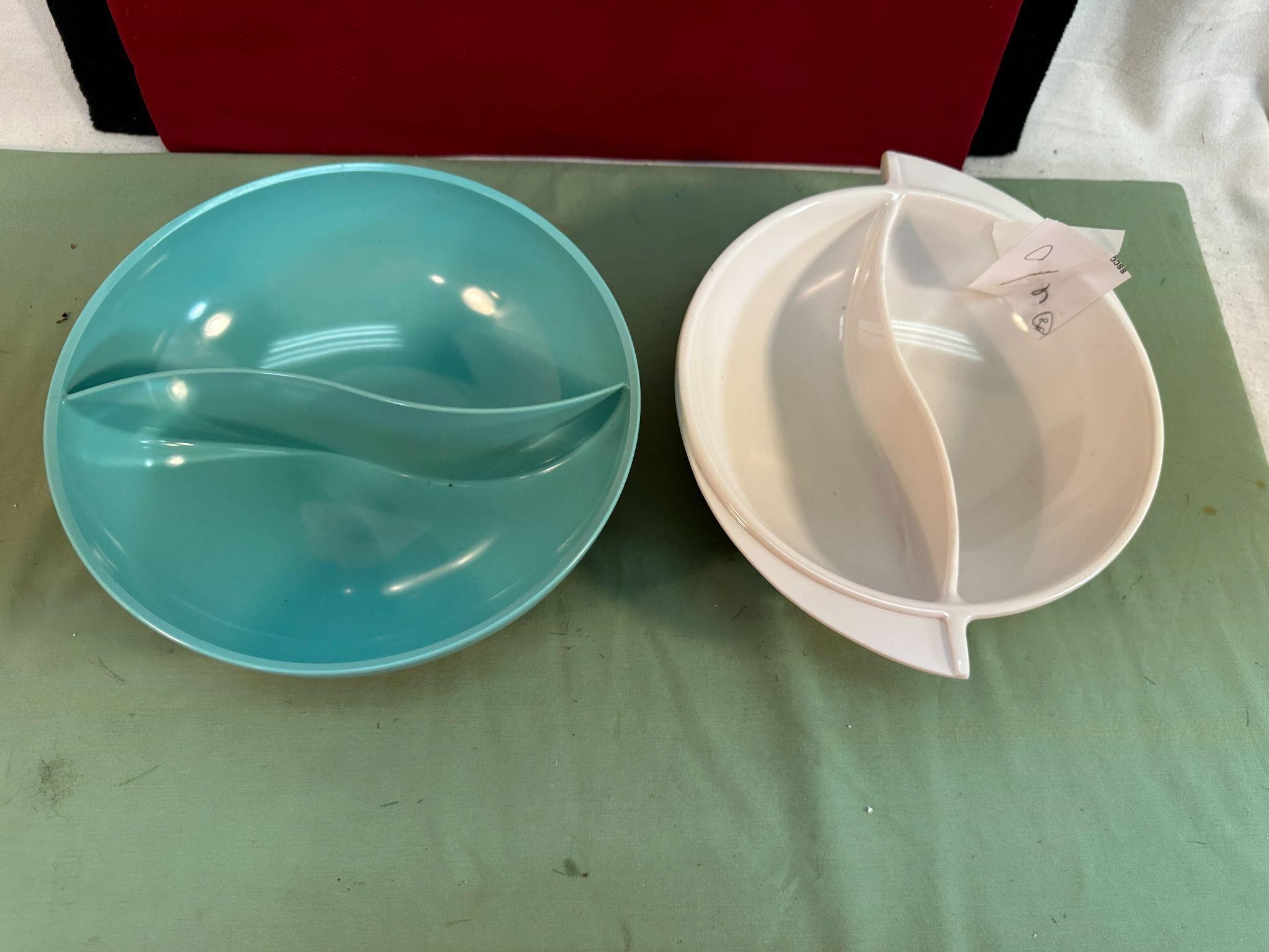 2 MELANIE DIVIDED DISHES - TOURQ. & WH ITE