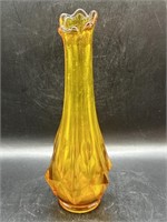 Amber Viking Glass Diamond Point Vase 10”