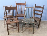 Five Repairable Antique and Vintage Chairs
