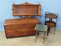 Oak Chest, Two Small Tables and Contents