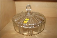 CLEAR GLASS COVERED CANDY DISH