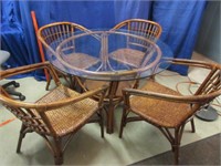 rattan glass top table & 4 chairs