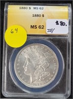 1880 MORGAN SILVER DOLLAR - GRADED MS62