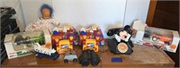 Mickey Mouse desk phone, remote control cars, toy