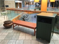 Orange Bench, Brown Flower Pot and Trash Can