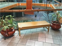 Mustard Bench and 2 Brown Flower Pots