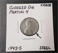 1943-S Clogged Die Error Steel Penny