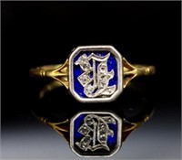 Antique 18ct yellow gold monogrammed signet ring
