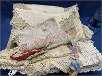 Box of old doilies & linens