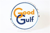 Good Gulf Gasoline Porcelain Pump Plate Sign