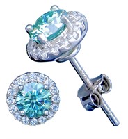 925S 0.5ct Blue Moissanite Diamond Earrings