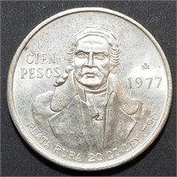 1977 MEXICO 100 PESOS - 72% Silver BU "Low 7s"