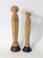 2 Vtg Carved Wooden Praying Mary Figures