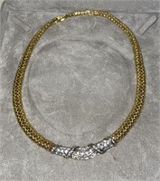 Vintage Gold Tone Omega Necklace w/Clear