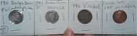 1911 2 barber dimes, v nickel, indian penny