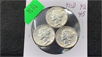 (3) Silver Mercury Dimes, see pic for dates,