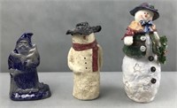 2 snowmen and pottery Santa