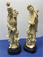 Vintage Carved Ivory Style Geisha Statues 17” h
