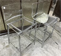 Pair of Lucite Chair With Chrome Legs Seat