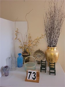 Group of Décor Includes Gold Vase ~ Blue Vase