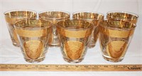 SET 7 GOLD EMBOSSED LOW BALL GLASSES
