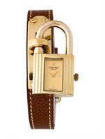 18K Gold-Pl. Hermes Kelly Gold Dial SS Watch 20mm