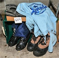 Jean jacket size XL, boots & sandals