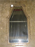 An Art Deco Wrought Iron Mirror w. Etched Glass