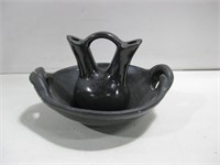 Black 5.5" Pottery Vase & Bowl See Info