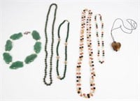Lot of Jade (4) & Green Stone (2) Necklaces.