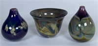 TRIO OF SIGNED ART GLASS VESSELS