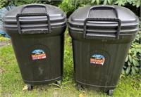 Lot of 2 45 Gallon Rolling Trash Cans